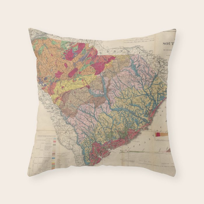 Vintage Geological Map of South Carolina (1883) Throw Pillow Gallery Image 6