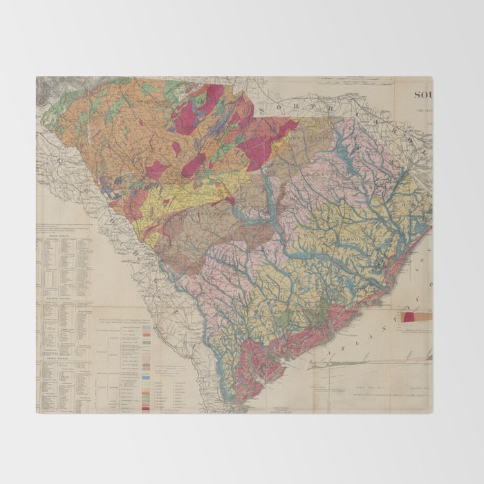 Vintage Geological Map of South Carolina (1883) Throw Blanket Gallery Image 2