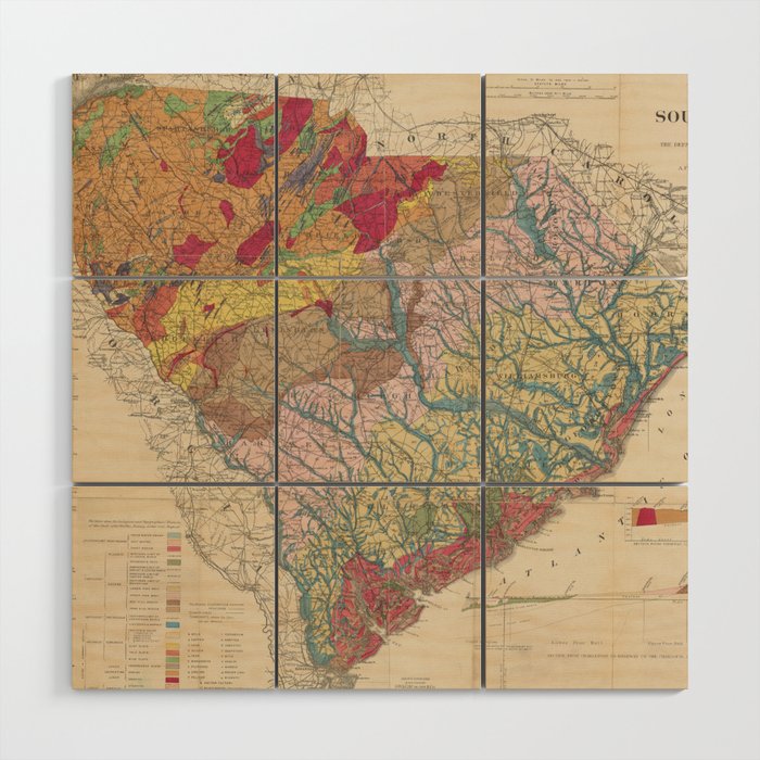 Vintage Geological Map of South Carolina (1883) Wood Wall Art Gallery Image 1