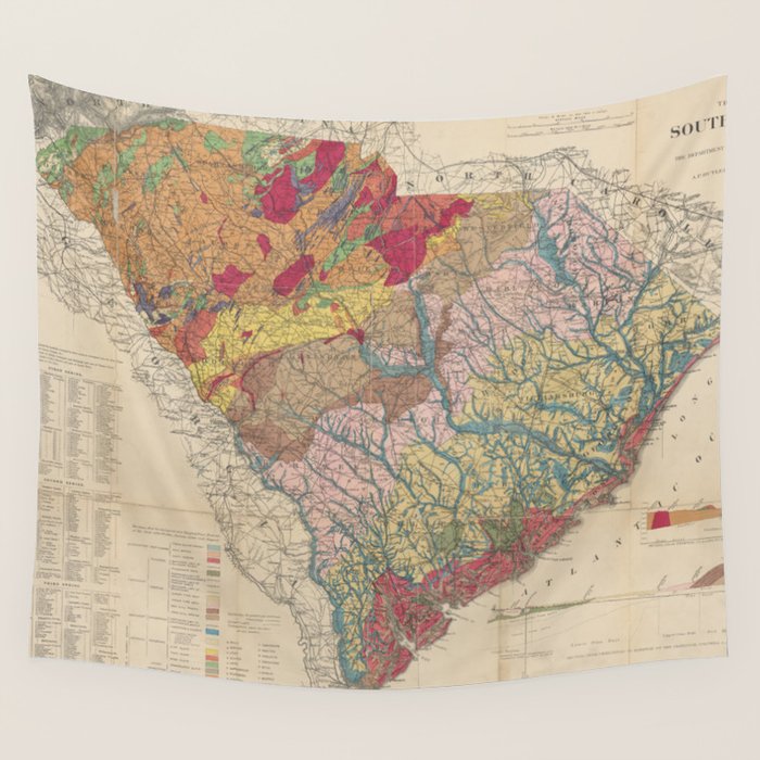 Vintage Geological Map of South Carolina (1883) Wall Tapestry Gallery Image 4