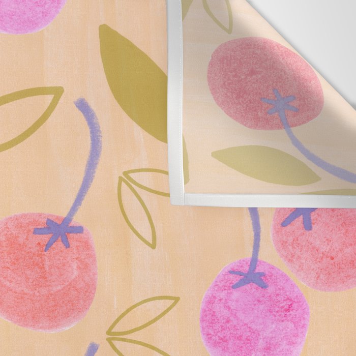 Cottagecore Cherry Pattern in Buttercup Yellow Wall Tapestry Gallery Image 3