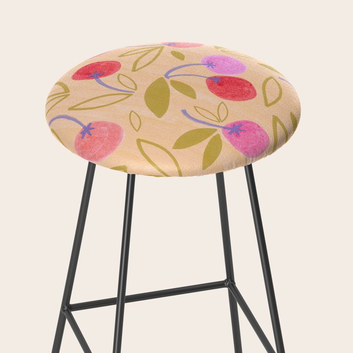Cottagecore Cherry Pattern in Buttercup Yellow Stool Gallery Image 2