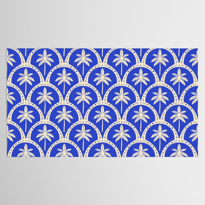 Vintage blue summer palm tree art pattern Tablecloth Gallery Image 2