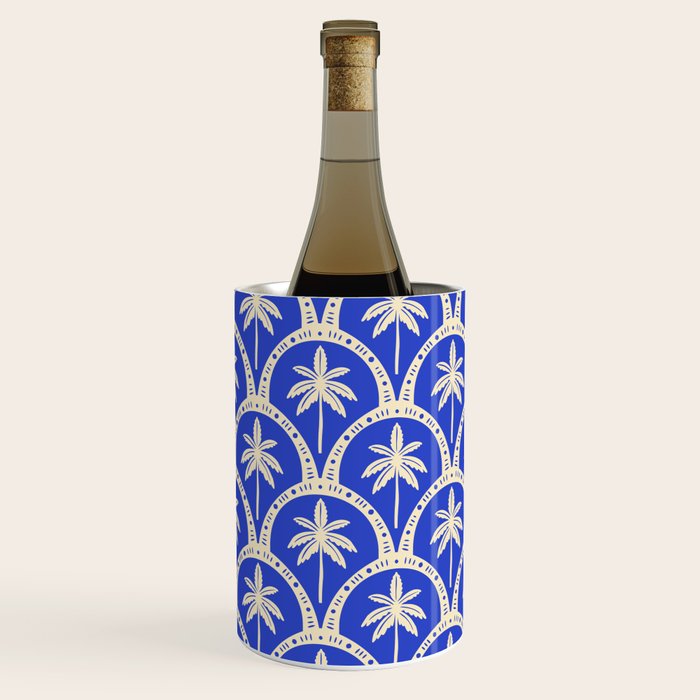 Vintage blue summer palm tree art pattern Wine Chiller Gallery Image 3