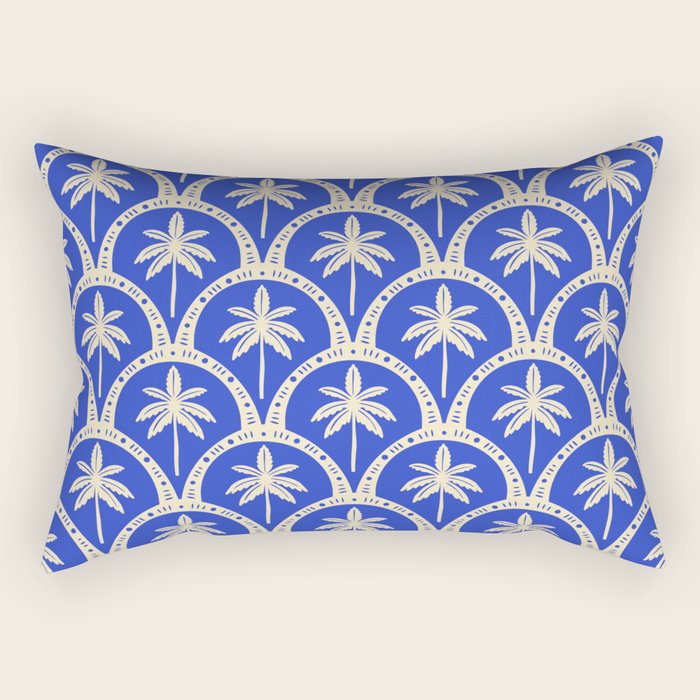Vintage blue summer palm tree art pattern Rectangular Pillow Gallery Image 2