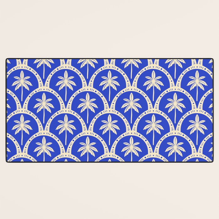 Vintage blue summer palm tree art pattern Desk Mat Gallery Image 3