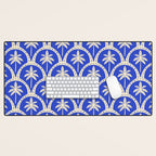 Vintage blue summer palm tree art pattern Desk Mat Gallery Image 1