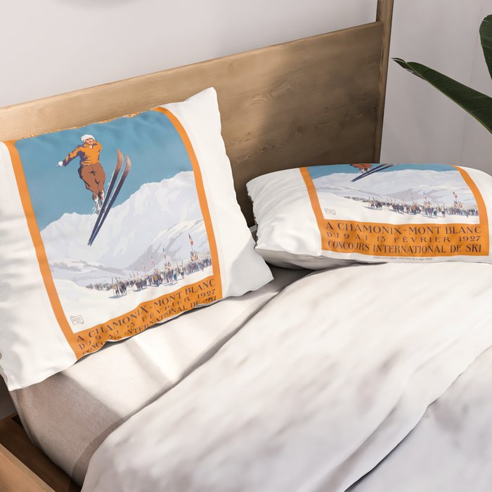 1927 Chamonix - Mont Blanc France Ski Championship Poster Pillow Sham Gallery Image 2