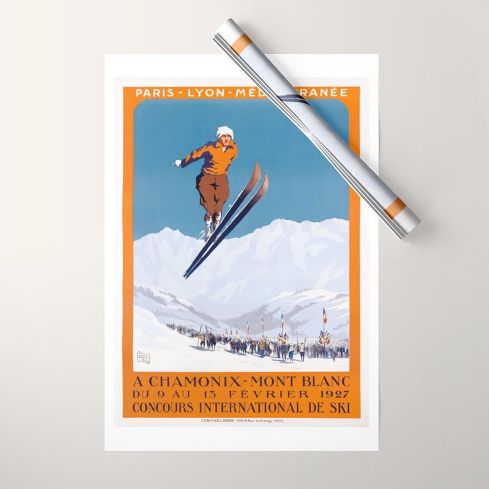 1927 Chamonix - Mont Blanc France Ski Championship Poster Wrapping Paper Gallery Image 1