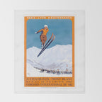 1927 Chamonix - Mont Blanc France Ski Championship Poster Throw Blanket Gallery Image 2