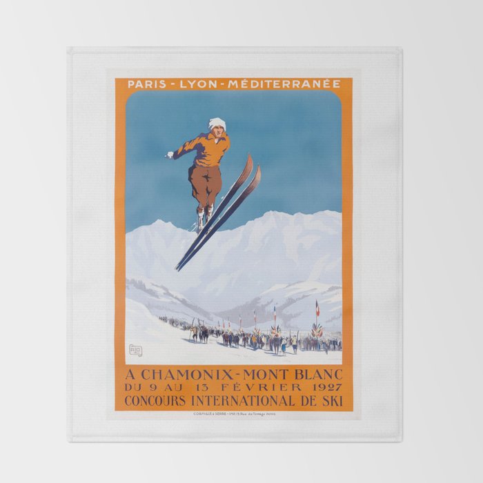 1927 Chamonix - Mont Blanc France Ski Championship Poster Throw Blanket Gallery Image 2