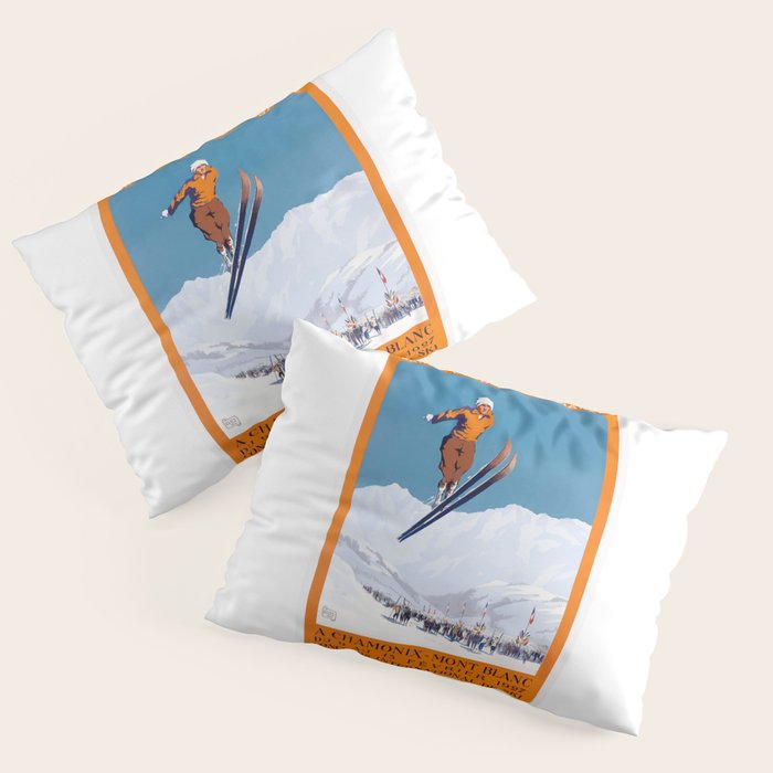 1927 Chamonix - Mont Blanc France Ski Championship Poster Pillow Sham Gallery Image 3