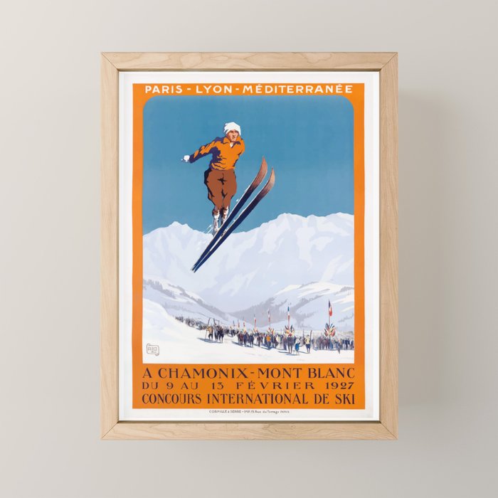 1927 Chamonix - Mont Blanc France Ski Championship Poster Mini Art Print Gallery Image 1