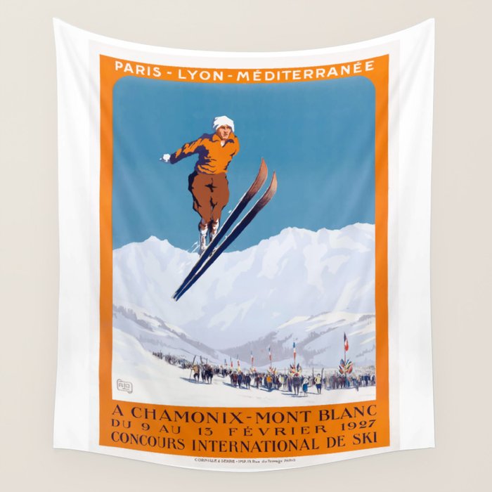 1927 Chamonix - Mont Blanc France Ski Championship Poster Wall Tapestry Gallery Image 4