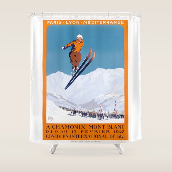 1927 Chamonix - Mont Blanc France Ski Championship Poster Shower Curtain Gallery Image 1