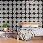 Retro Daisy Abstract II Black and White Bold Floral Wallpaper Gallery Image 3