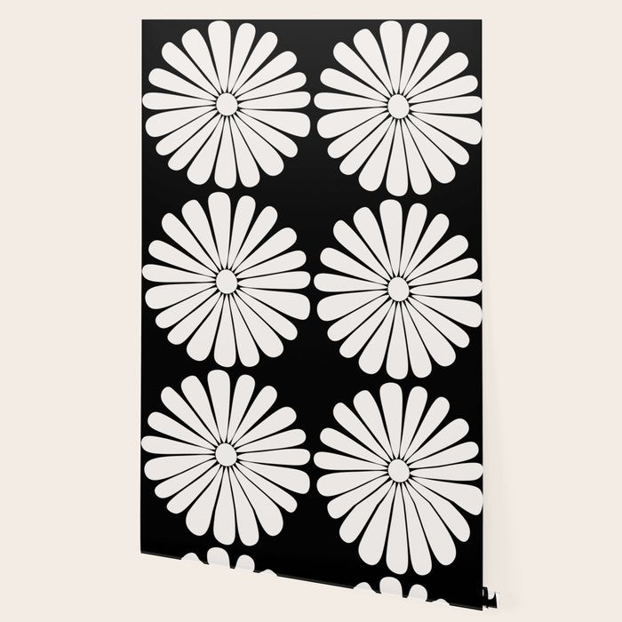 Retro Daisy Abstract II Black and White Bold Floral Wallpaper Gallery Image 2