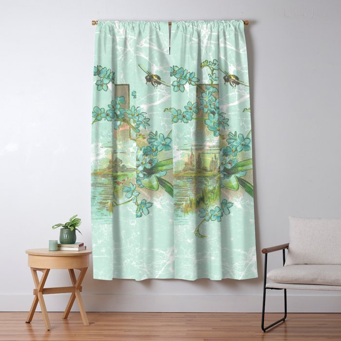 Modern vintage mint marble floral landscape Window Curtain Gallery Image 5