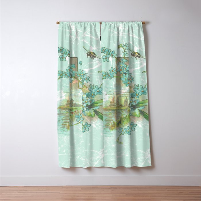 Modern vintage mint marble floral landscape Window Curtain Gallery Image 3