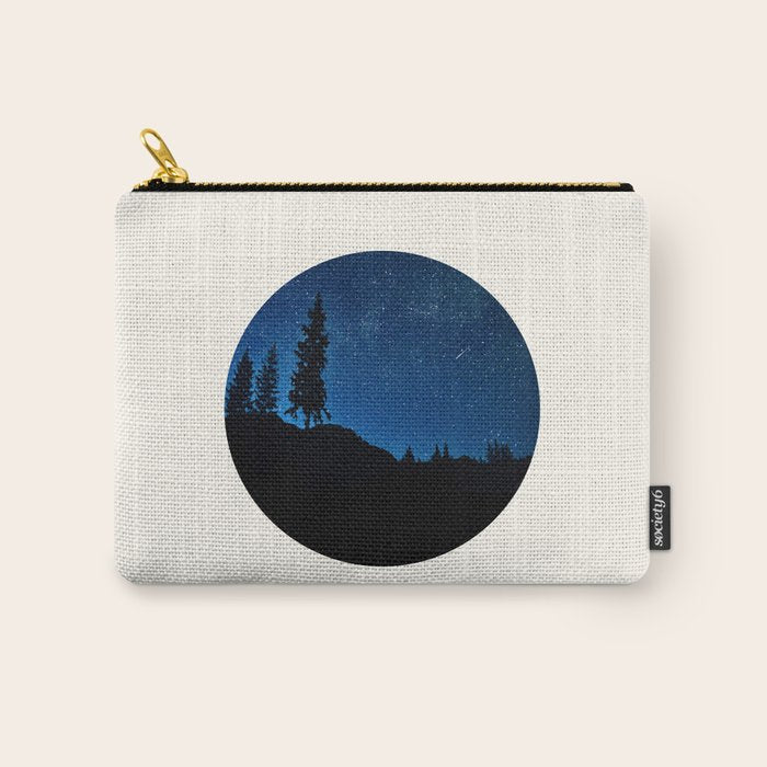 Mid Century Modern Round Circle Photo Blue Star Night Sky Pine Tree Silhouette Carry All Pouch Gallery Image 1