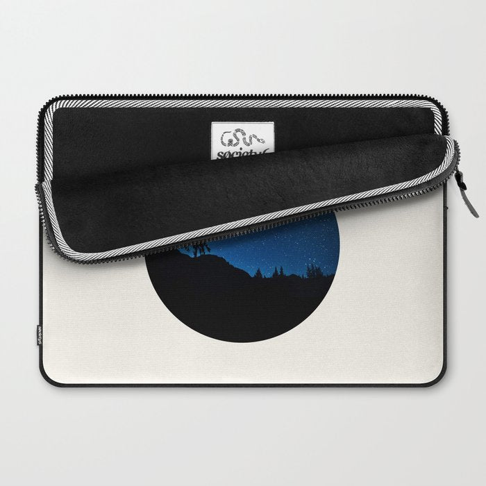Mid Century Modern Round Circle Photo Blue Star Night Sky Pine Tree Silhouette Laptop Sleeve Gallery Image 2