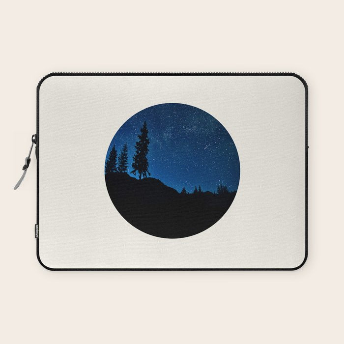 Mid Century Modern Round Circle Photo Blue Star Night Sky Pine Tree Silhouette Laptop Sleeve Gallery Image 1