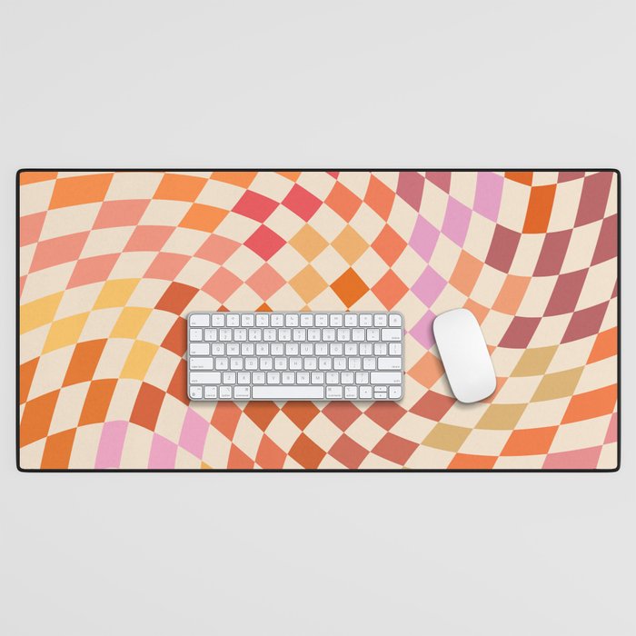 Orange, Yellow & Pink  Swirl Checker Desk Mat Gallery Image 1