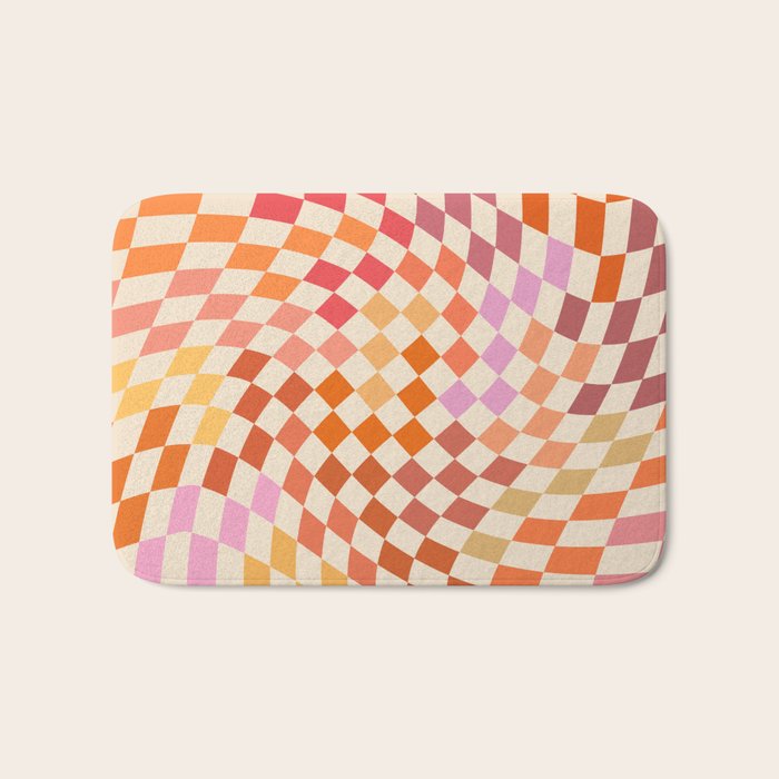 Orange, Yellow & Pink  Swirl Checker Bath Mat Gallery Image 1