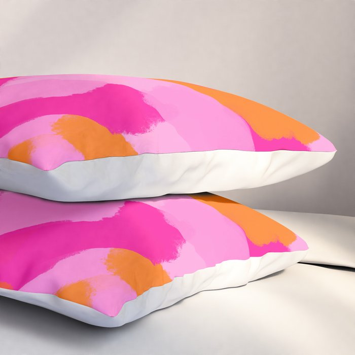 Pink and Orange Abstract Brush Strokes Palette Style Pattern Pillow Sham Gallery Image 3