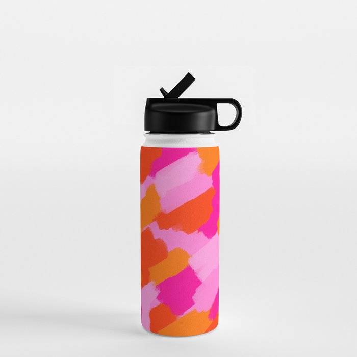 Pink and Orange Abstract Brush Strokes Palette Style Pattern Water Bottle Gallery Image 1