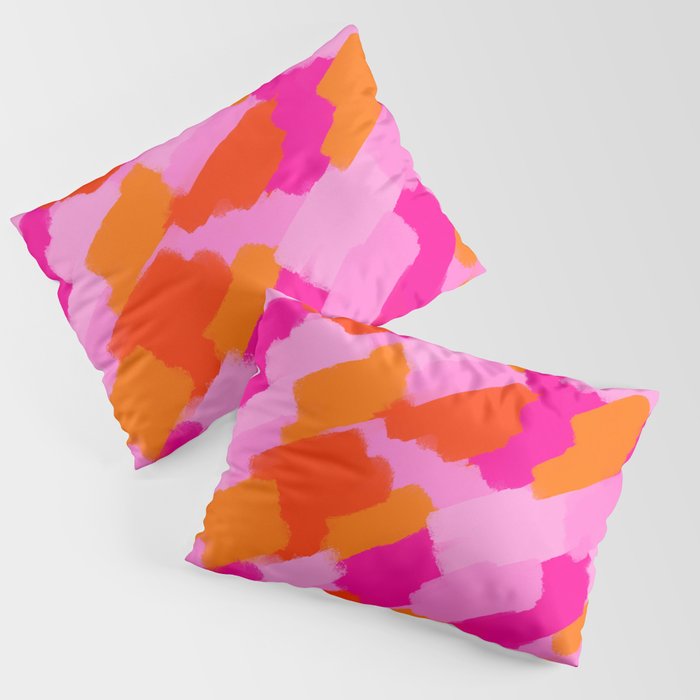 Pink and Orange Abstract Brush Strokes Palette Style Pattern Pillow Sham Gallery Image 3
