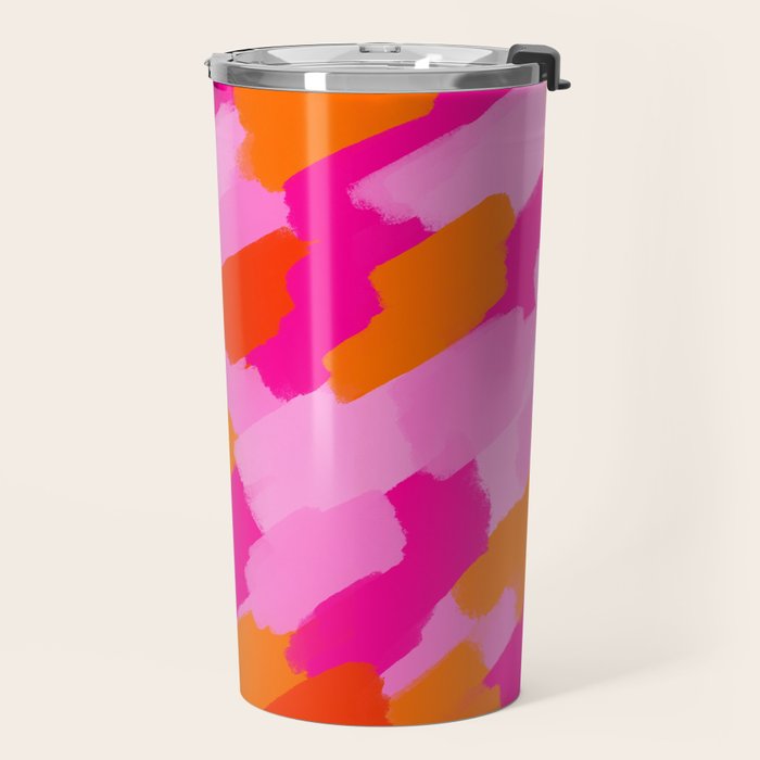 Pink and Orange Abstract Brush Strokes Palette Style Pattern Travel Mug Gallery Image 2