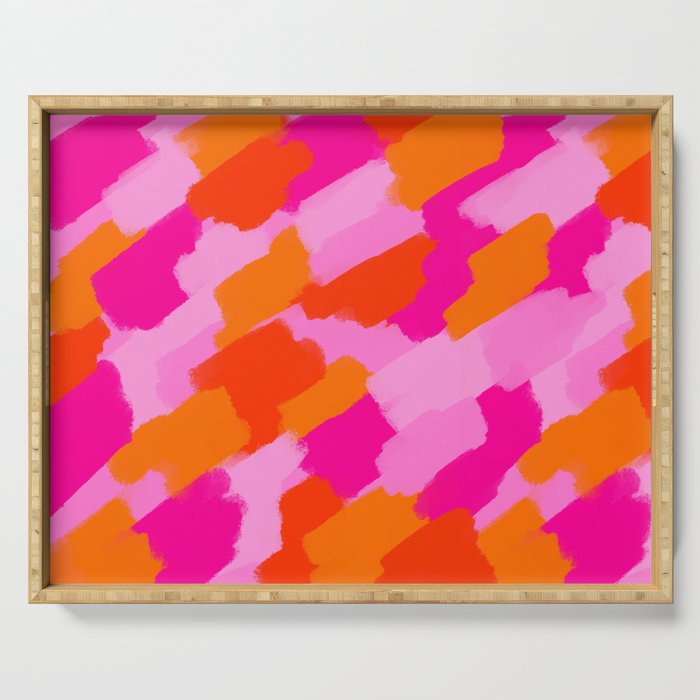 Pink and Orange Abstract Brush Strokes Palette Style Pattern Serving Tray Gallery Image 1
