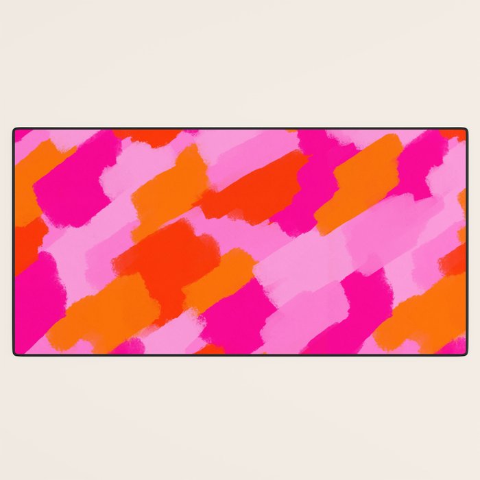 Pink and Orange Abstract Brush Strokes Palette Style Pattern Desk Mat Gallery Image 3