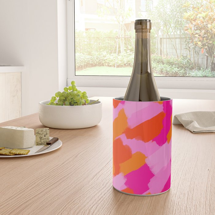 Pink and Orange Abstract Brush Strokes Palette Style Pattern Wine Chiller Gallery Image 4
