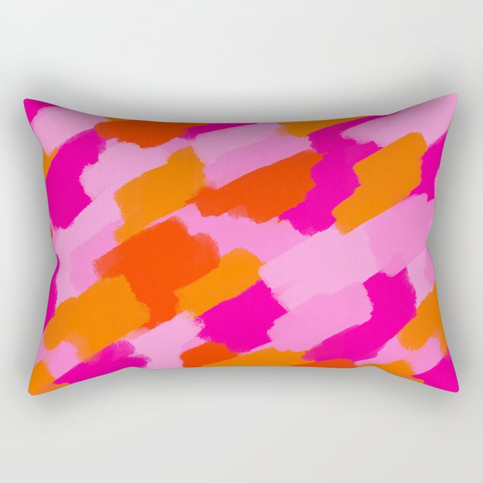 Pink and Orange Abstract Brush Strokes Palette Style Pattern Rectangular Pillow Gallery Image 2