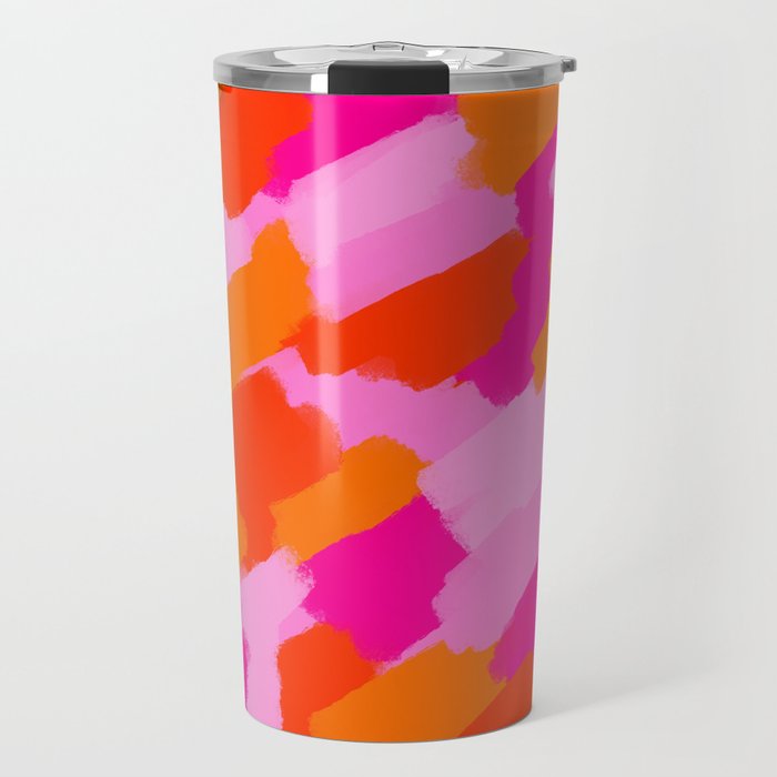 Pink and Orange Abstract Brush Strokes Palette Style Pattern Travel Mug Gallery Image 1