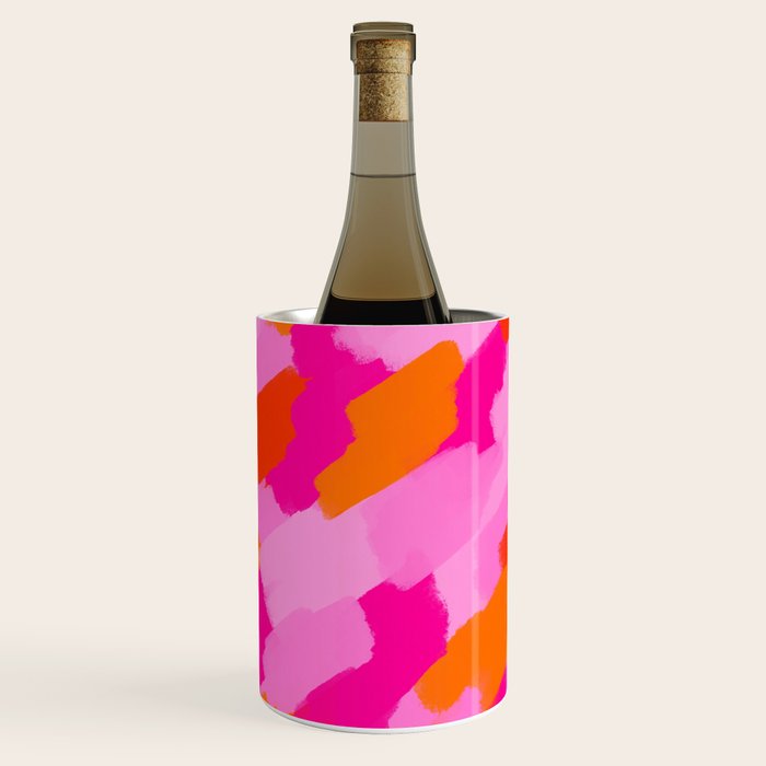 Pink and Orange Abstract Brush Strokes Palette Style Pattern Wine Chiller Gallery Image 3
