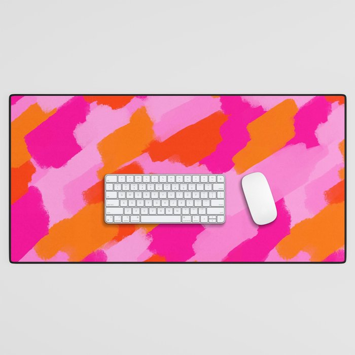 Pink and Orange Abstract Brush Strokes Palette Style Pattern Desk Mat Gallery Image 1