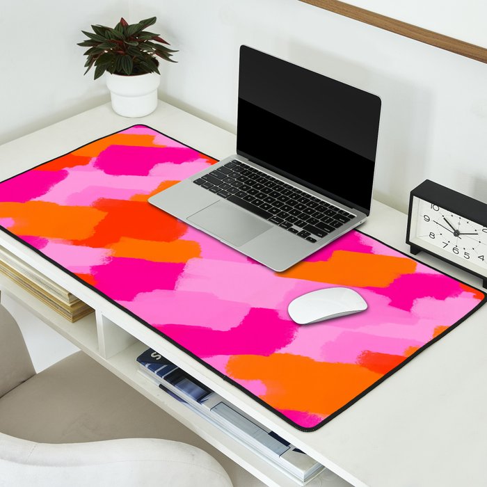 Pink and Orange Abstract Brush Strokes Palette Style Pattern Desk Mat Gallery Image 2