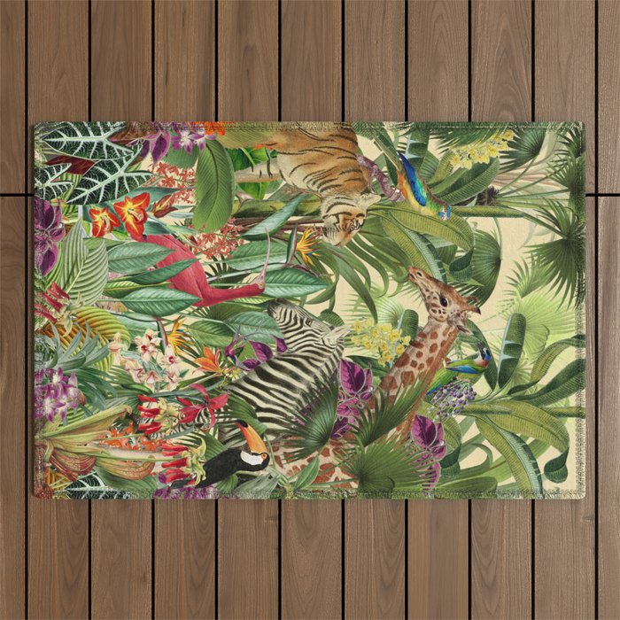 Vintage Tropical Eden on Yellow Outdoor Rug Gallery Image 1