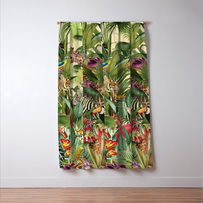 Vintage Tropical Eden on Yellow Window Curtain Gallery Image 3