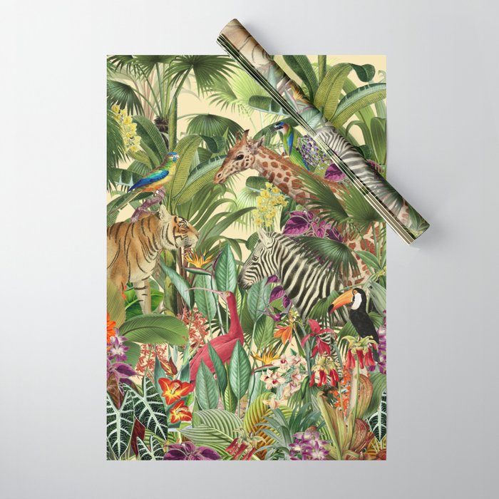 Vintage Tropical Eden on Yellow Wrapping Paper Gallery Image 1