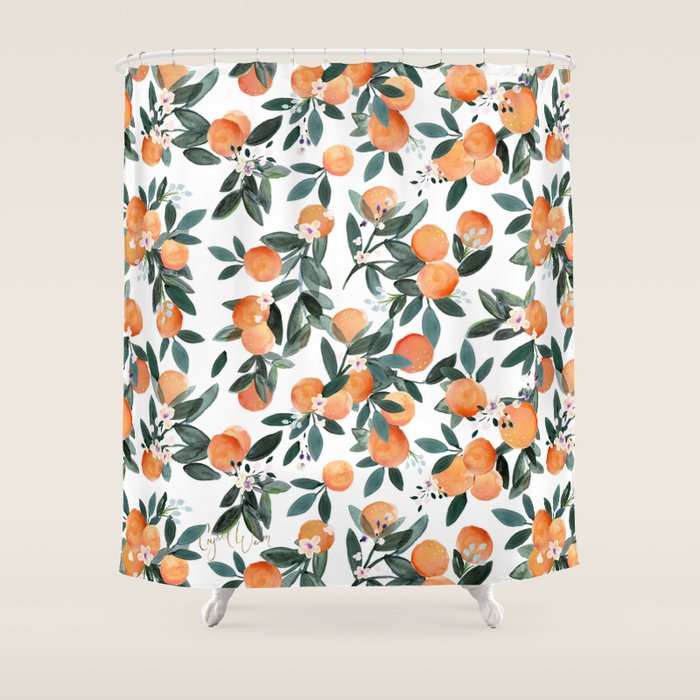 Dear Clementine - oranges on white Shower Curtain Gallery Image 1