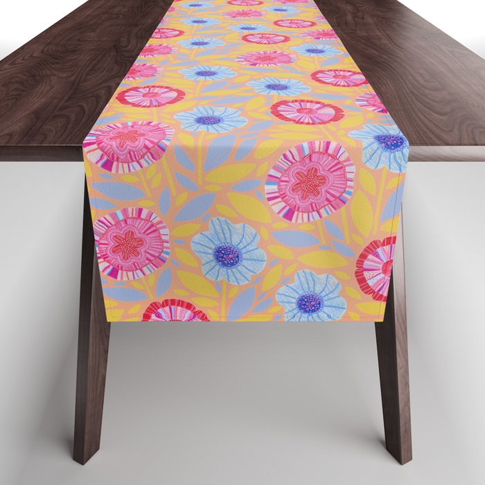 Folk Floral Blossoms in Pastel Pink Table Runner Gallery Image 1