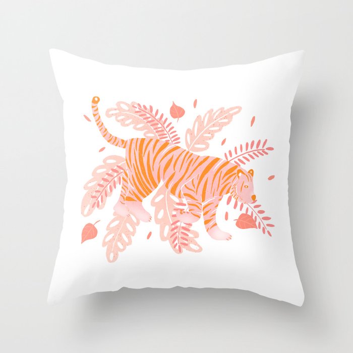 Orange and pink tiger Throw Pillow Gallery Image 6