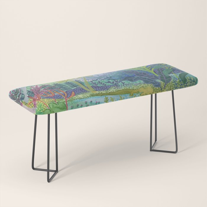 Jungle Paradise Watercolor Bench Gallery Image 1