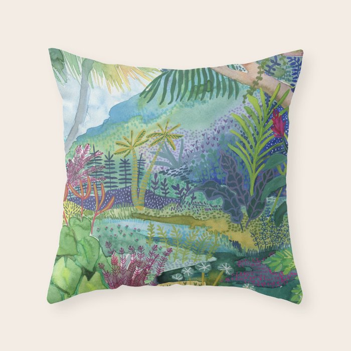 Jungle Paradise Watercolor Throw Pillow Gallery Image 6