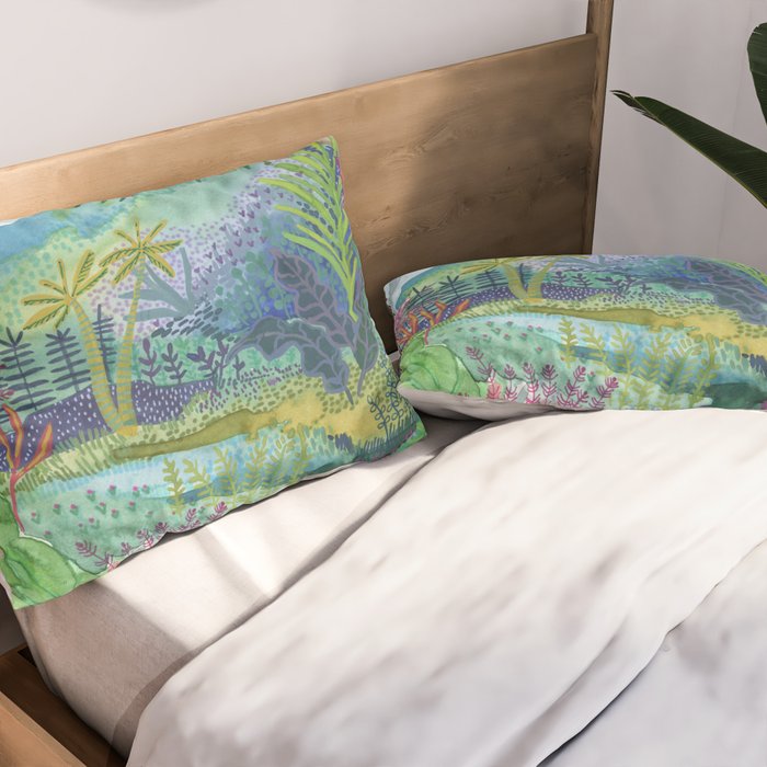 Jungle Paradise Watercolor Pillow Sham Gallery Image 2