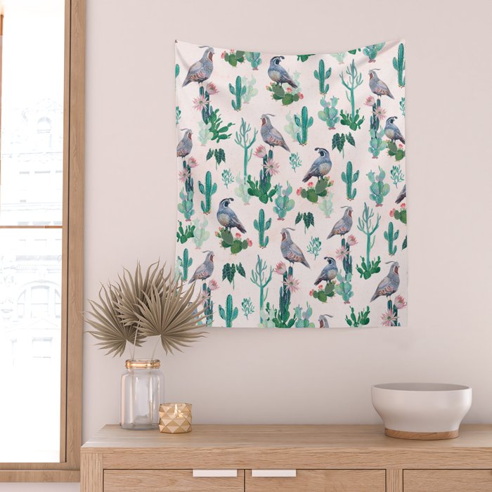 Cactus Quail  Wall Tapestry Gallery Image 2